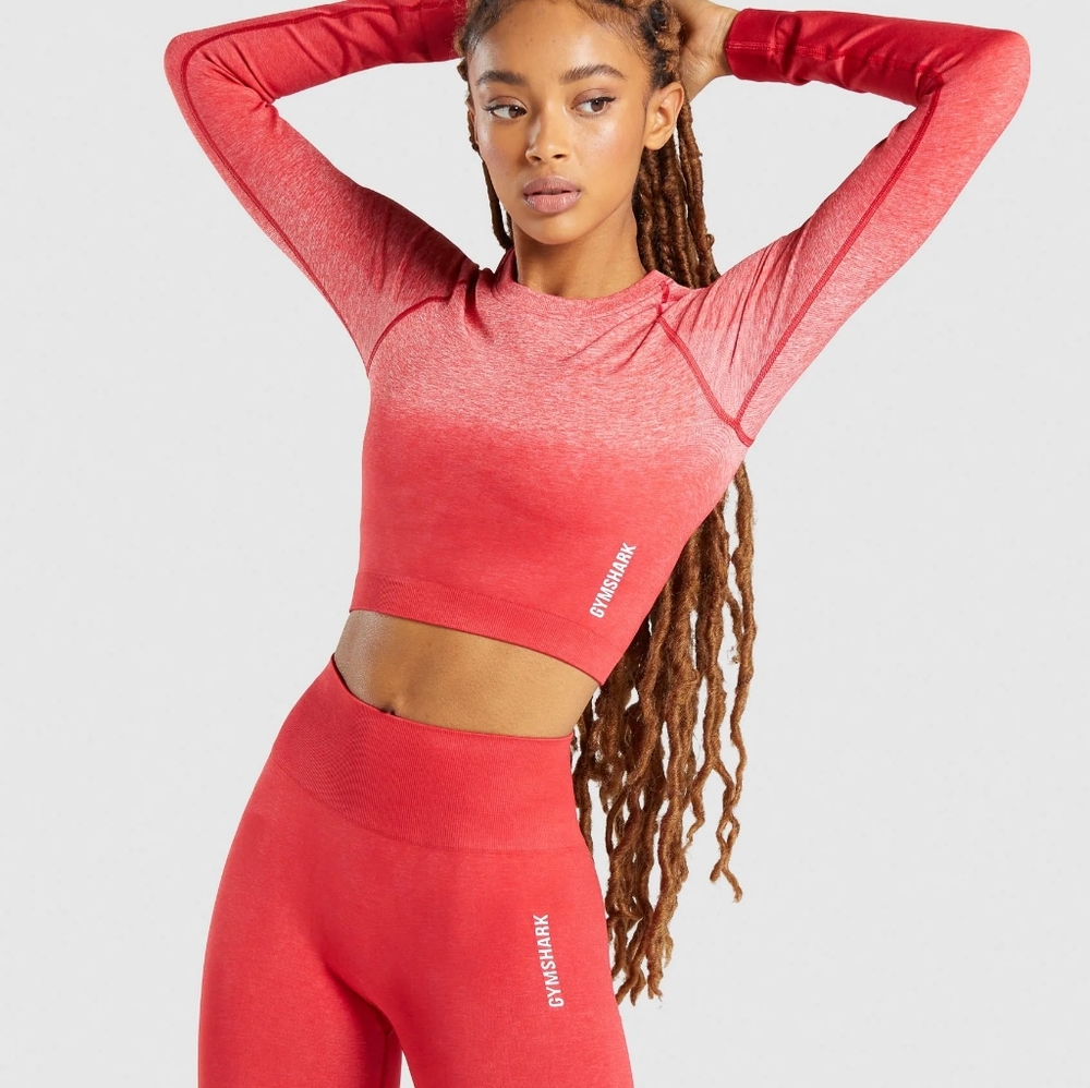 Gymshark Red X-Small Adapt Ombre Long Sleeve Crop